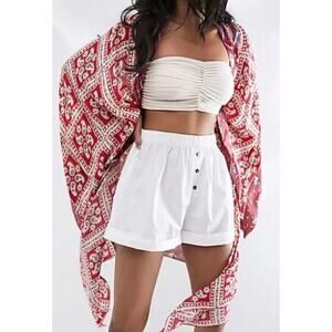 Free People American Pie Duster Kimono Mixed Print Pink Red Multi Boho One Size